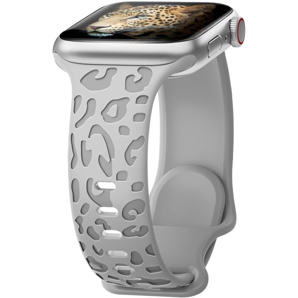 Leopardmønstret myk silikonrem kompatibel med Apple Watch-remmer 42mm 44mm 45mm 49mm kvinner menn, erstatningsreimer for iWatch-serien grey 42/44/45/49MM