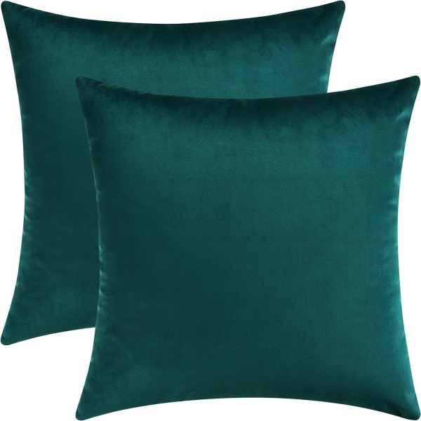Dekorative pudebetræk, fløjlspudebetræk, solide pudebetræk til sofa og seng, blågrøn, 16 x 16 tommer, sæt med 2
