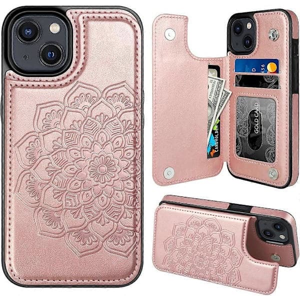 iPhone 15-deksel med kortholder, blomstret magnetisk flippdeksel til iPhone 15 lommebokdeksel for kvinner