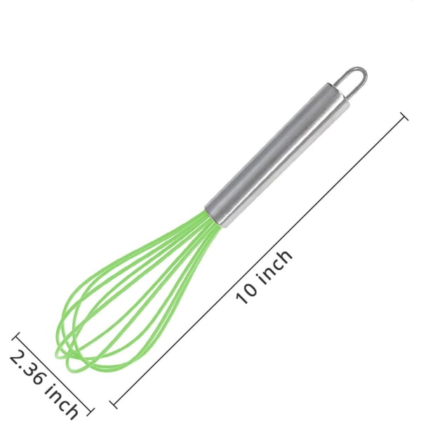 Kjøkken silikonvisp, ballong mini wirevisp, rustfritt stål og silikon non-stick belegg håndeggmikser (grønn, 10 tommer)