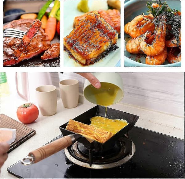 Obehandlad tamagoyaki-panna för hemmakockar - Rektangulär design i gjutjärn