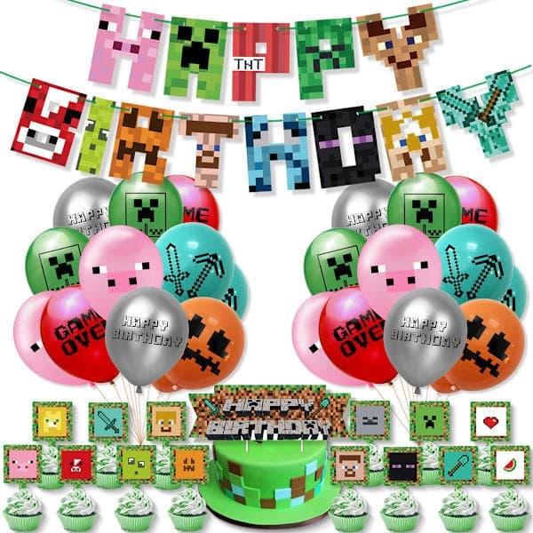 Minecraft Tema Bursdagsbanner Ballong Festdekorasjoner Levering BBB B