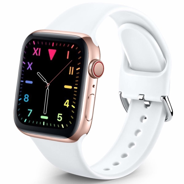 Urheiluranneke Yhteensopiva Apple Watch iWatch-rannekkeiden kanssa 38mm 40mmM/L naisille, miehille, pehmeät silikonirannekkeet, valkoinen