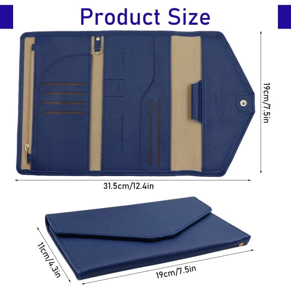 Multiplånbok, RFID-spärrande reseplånbok Case , organizer Cover för pass, kreditkort (mörkblå)
