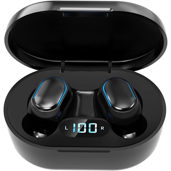 Trådløse hodetelefoner, True Wireless Earbuds med LED-display ladeetui, HD HiFi Stereo, One-click Smart Control, innebygd mikrofon, IPX7 vanntett