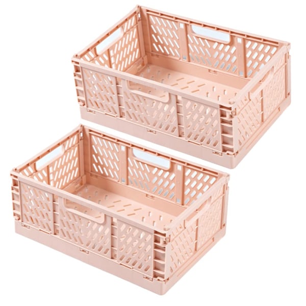 Pakke med 2 foldekasser Foldebar opbevaringskurv Plastfoldebokse Plaststabile opbevaringskasser (Pink, 30 x 20 x 12 cm)