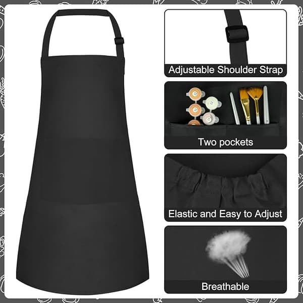 Forkle og kokkehattsett for barn, justerbart barneforkle, barnas kokkemaling for matlaging og baking, svart black