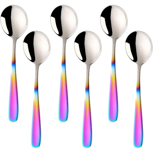 Bouillon-lusikka setit, 7-tuumaiset pyöreät keittolusikat, ruostumattomasta teräksestä valmistetut pöytäruokailulusikat (Gradient Rainbow) COLORFUL