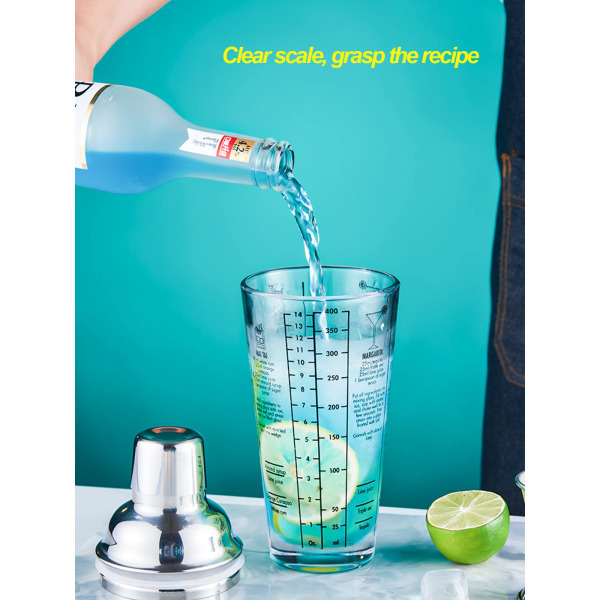 Glass Cocktail Shaker, Martini Shaker printed 6 juomareseptillä, Mitattu Sekoituslasi Paras lahja Begille