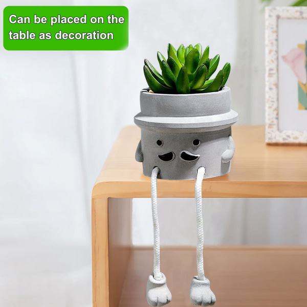 Kunstig potteplante Lille sød falsk sukkulentplante hængende ben med cementpotte, kunstige planter dekoration til skrivebordshylde Kontorhjem (sødt skæg)
