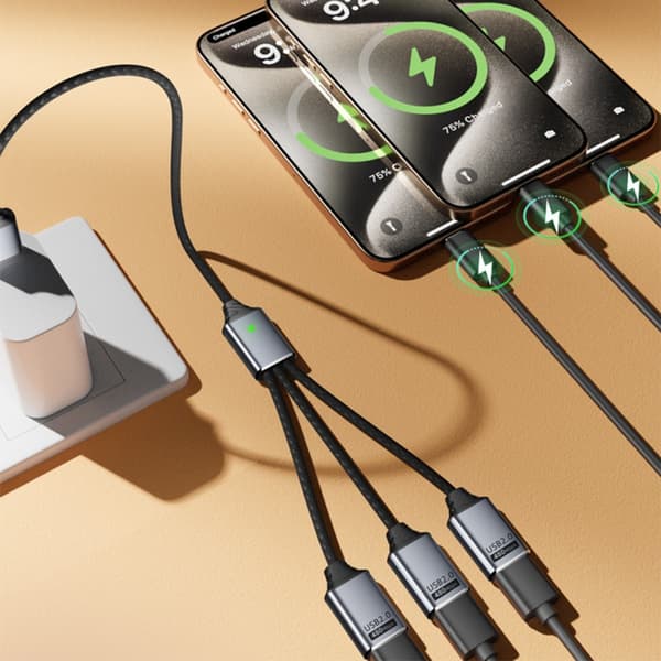Typ-C 3-i-1 aluminiumadapterkabel med flätad kabel, USB-C-splitter för laddning och data, OTG-hubb för telefon, surfplatta, dator