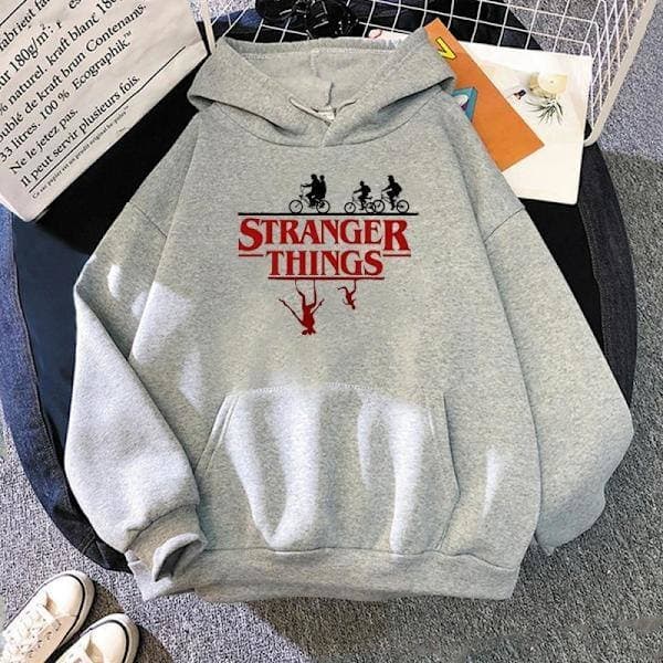 Stranger Things Hættetrøje | Trykt Sweatshirt | Gratis Unisex Fan Beklædning*M*grå grå M grå M grå M gray