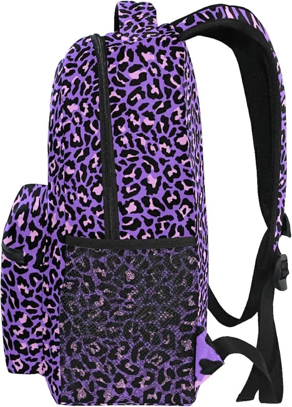 Leopardmønstret ryggsekk, egnet for gutter, jenter, voksne og tenåringer. (Lilla) Purple