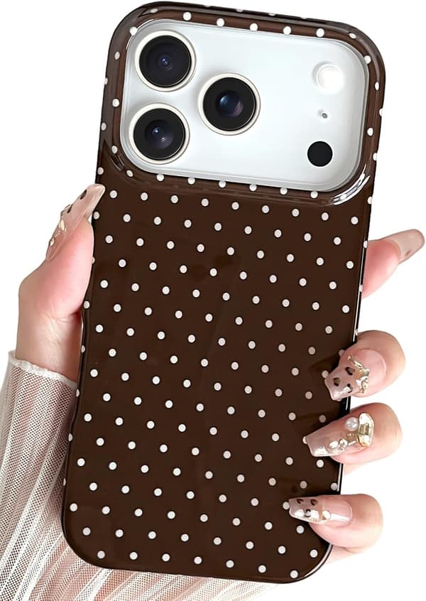 Til iPhone 17 Pro Max etui sødt prikket telefon, smukt og stilfuldt, til kvinder piger, brun black