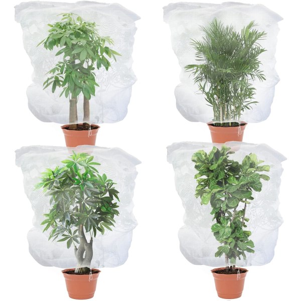 Frukttrær netting fuglebeskyttelse med snøring, 4 pakke plante netting 4 fot x 4,6 fot tomat blåbær busker deksel mesh hage plante netting barriere 120×140cm