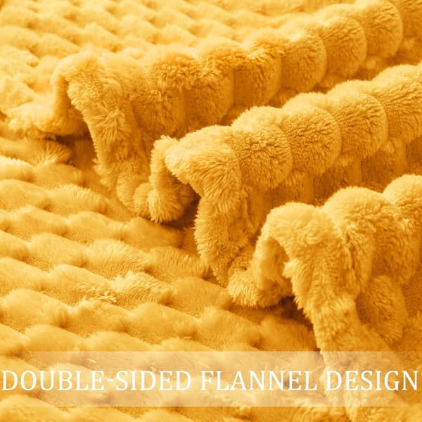 1 stk. stort 3D fleecetæppe til sofa, 127x178 cm, superblødt letvægts plys-kastetæppe til voksne, gul. yellow
