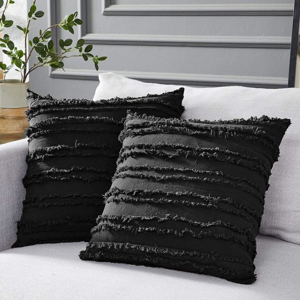 Svarte putetrekk for sovesofa, pynteputer i bomullslin Putetrekk, 24 x 24 tommer, sett med 2