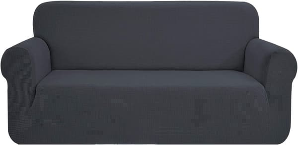 Högelastiskt sofföverdrag i ett stycke (3-sits) – Maskintvättbart, inga skumankringsremsor ingår (Grå; passar storlekar: 185–230 cm) dark gray