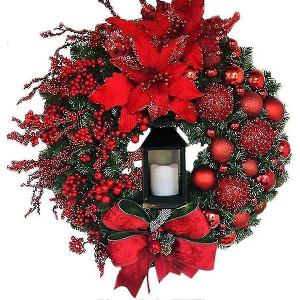 Julekrans Kunstige Blomster Rød 40cm Julekranse Julepejs Krans Indendørs Udendørs 40cm