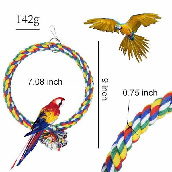 Fugleskjerm, burhengende leker bomullstau swing bite motstand abbor leketøy papegøyleketøy kjedsomhet bryter for undulat, nymfeparakitter, conures (M 18cm) S