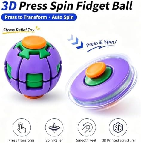 Fidget Spinner Dekompressionsboll, 360° Tryck och Snurra Fidgetboll, 3D-printad Fingerdekompression Roterande Boll Sensorisk Fidget Rolig Leksak (Orange) Orange