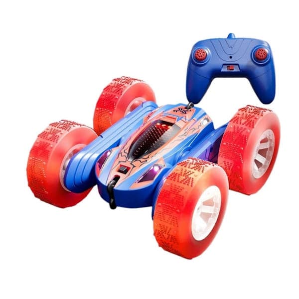 RC-temppuauto, kaksipuolinen ajoneuvo, 360 asteen pyöritys LED-valolla lapsille, punainen Red