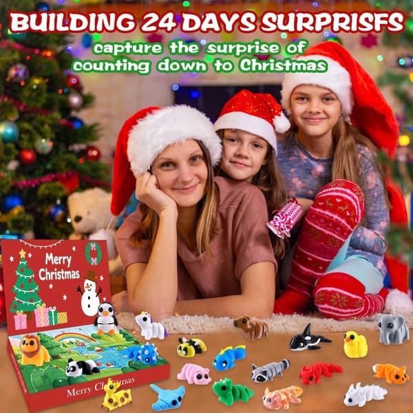 Julekalender med 24 stk. 3D-printede, fleksible fidget-dyr