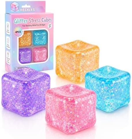 4-pak glitter stress terning squishy legetøj, blødt klemmelegetøj til stress og uro