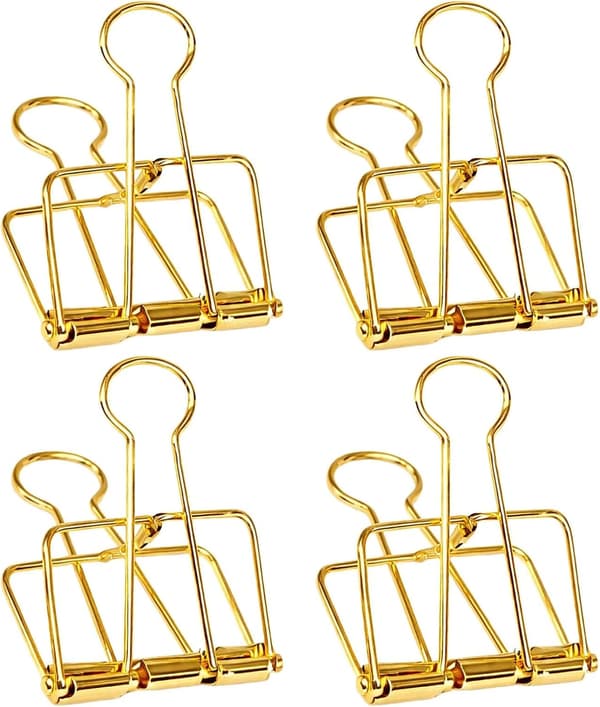 4 STK Guld Hule Binder Clips - Store 51mm Lange Hale Tråd Papirclips til Kontor & Skole