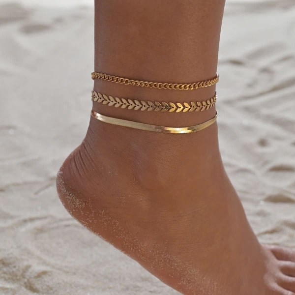 Boho fotlänk guld fiskben fotlänk löv lager fotlänk set sommar strand fotlänk smycken tillbehör för kvinnor och flickor