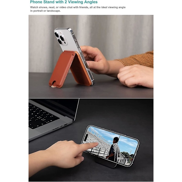 Magnetisk Stativ Magsafe Tegnebog, Magnetisk Tegnebog Kort Holder Med Stativ, Magsafe Læder Tegnebog Justerbar Stativ Brown