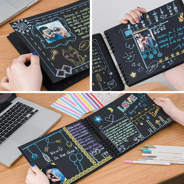 Fotoalbum fotobog, til design og indsættelse, sort