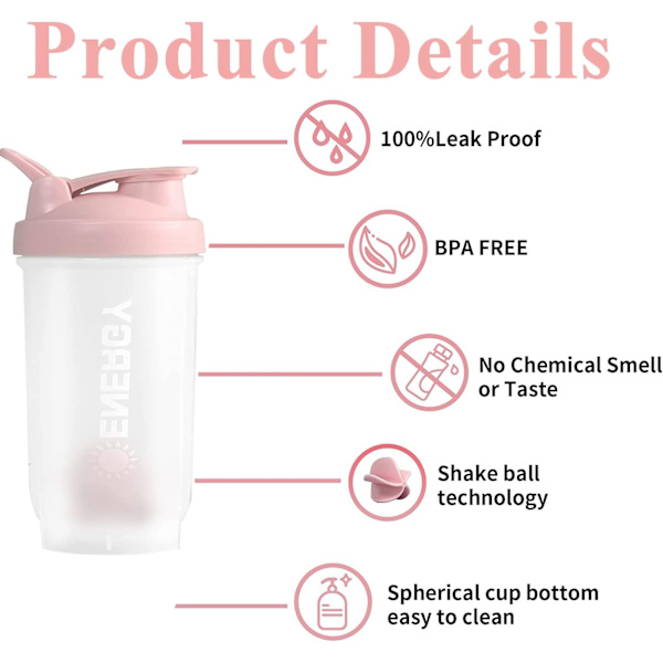 Shaker-kuppi Urheilulisäravinteet Shakerit Sekoittimella Fitness-pirtelö Kannettava Treeni Vesi Kuppi 500 ml pink