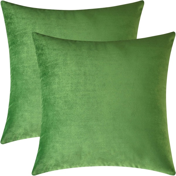 Dekorative pudebetræk, fløjlspudebetræk, solide pudebetræk til sofa og seng, grøn, 16 x 16 tommer, sæt med 2