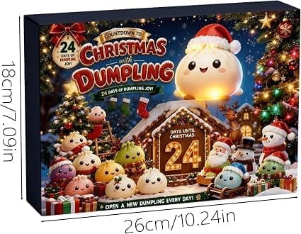 Squishy julekalender 2026 med 24 dages squishies dumpling jul, B B