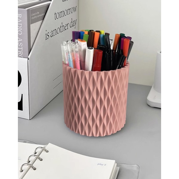 Rotating Pen Pencil Holder for Desk, 7 Slots Unique White Desk Pen Organizer Easthetic Desktop Supplies -Pink