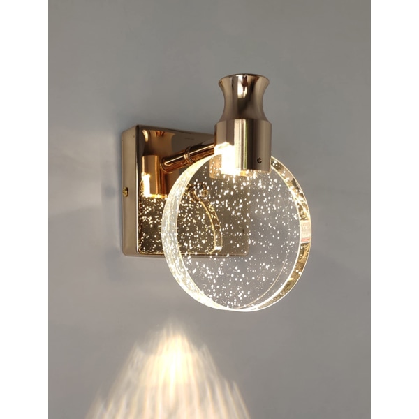 Krystal væglampe, indendørs væglampe i nordisk stil, enkel kreativ væglampe til soveværelse, natbord, stue, badeværelse (guld, lille)