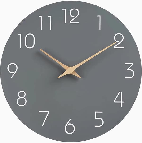 25cm Träväggklocka Tyst Tickfri Väggklockor - Kvalitets Quartz Batteridriven - Modern Enkelhet Grå grey