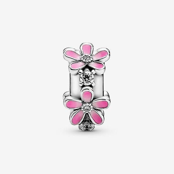 S925 Sterling Sølv Pink Daisy Clip Charm til Mænd og Kvinder