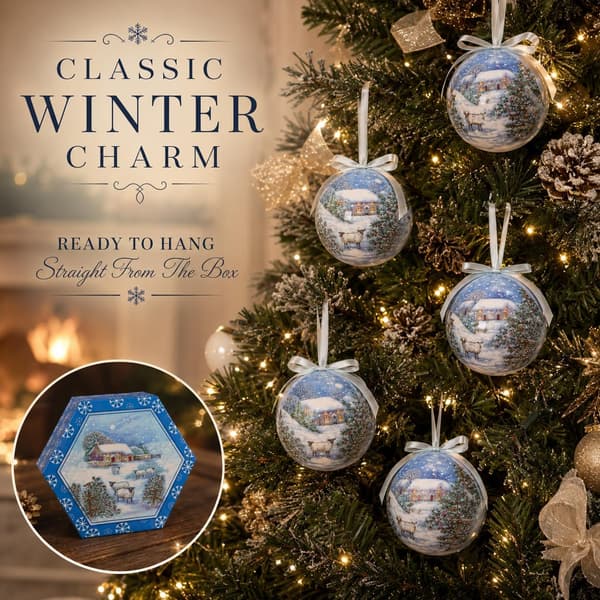 Julgransdekorationer Julgranskulor Bysnöscener Set om 7 i presentförpackning Winter Wildlife