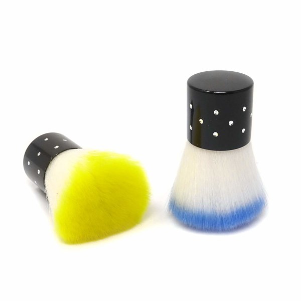 2 STK Alsidige, bærbare, korte håndtag, bløde Nail Arts Dust Brush Cleaner Makeup Powder Blush-børster (blå + gul)