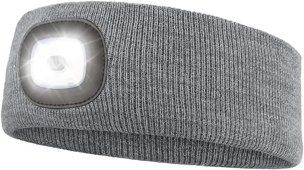 Sports Pannebånd med LED-lys, USB oppladbar hodelykt for utendørs synlighet, 4 LED-lys, grå