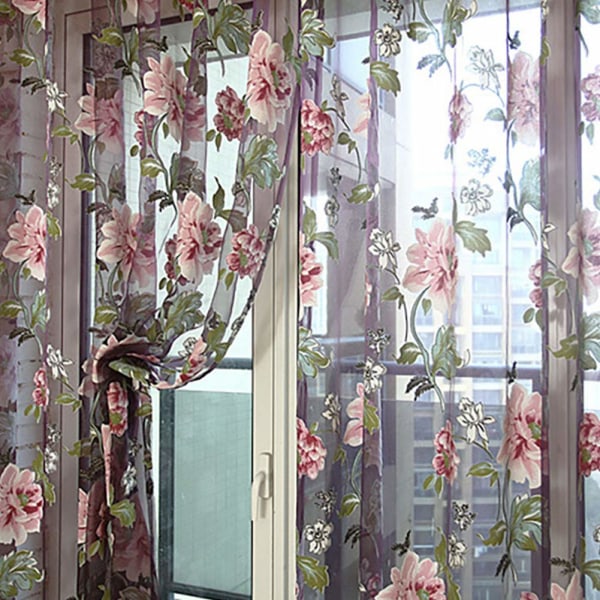 100 * 200CM Elegante nettgardiner Floral Tulle Voile Dør Vindu Gardin Draper Panel Rene gardiner
