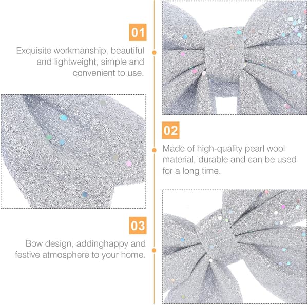 Julrosetter, 6-pack glittriga rosetter för julgran 14 cm för julgranar, kransar, girlanger och presentinslagning (silver) silver