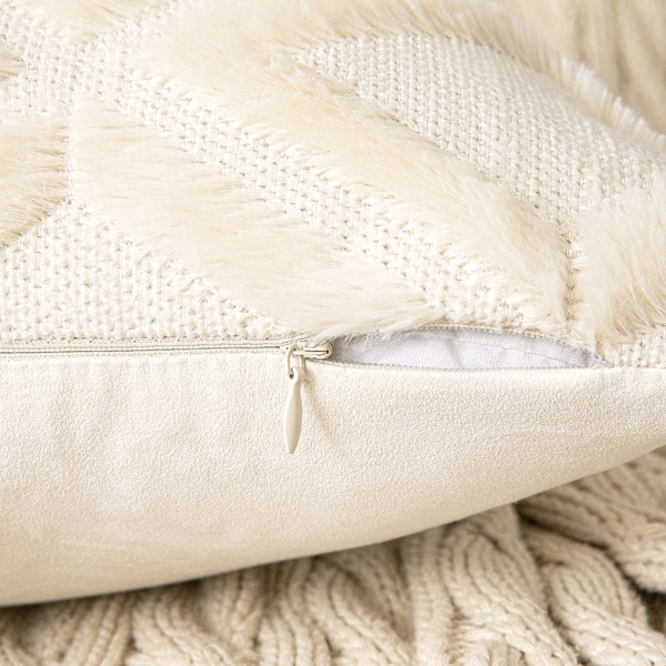 Set med 2 putetrekk, dekorative puter, ullputetrekk, fløyelpelsputer, boho dekorative puter, 45 x 45 cm, beige