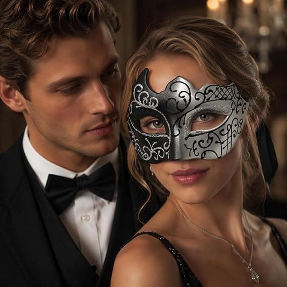 Maskerade masker for menn og kvinner, svart og sølv 1 stk black&silver