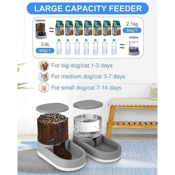 Automatisk foder- og vanddispenser til hunde/katte, 2 × 3,8 l, selvfyldende skåle til små til store kæledyr blå blue