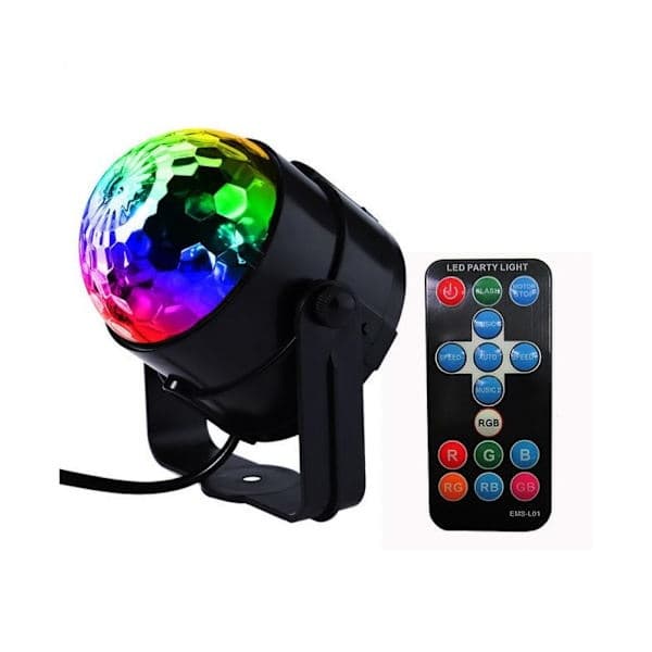 Diskokule med roterende RGB-lys + fjernkontroll (LED-partybelysning)
