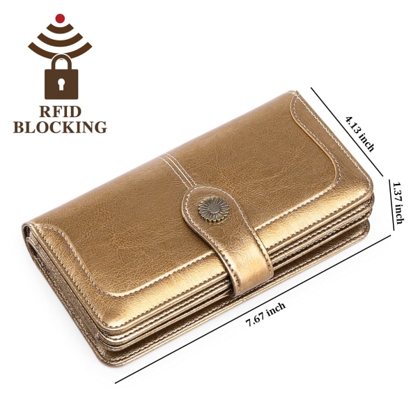 Lommebok for kvinner Skinnlommebok Stor dame Clutch Lang lommebok med stor kapasitet med 24 kortspor og lommebok Avtakbar håndstropp bronsenett