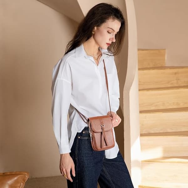1 st äkta läder crossbody-väskor för kvinnor små, brun brown